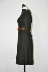 50s Vintage Teal Traina Brown Tartan Plaid Wool Pleated Suede Belt Dress Women S