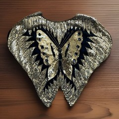 VTG 80s SCALA Women’s O/S Black Silk Gold Sequins Butterfly Top Glam Art Deco