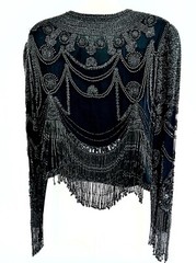 VINTAGE*BLACK BEADED/SEQUIN~FRINGE~ZIPPERED~FORMAL~DRAG~ PROM JACKET~SZ MED/LRG