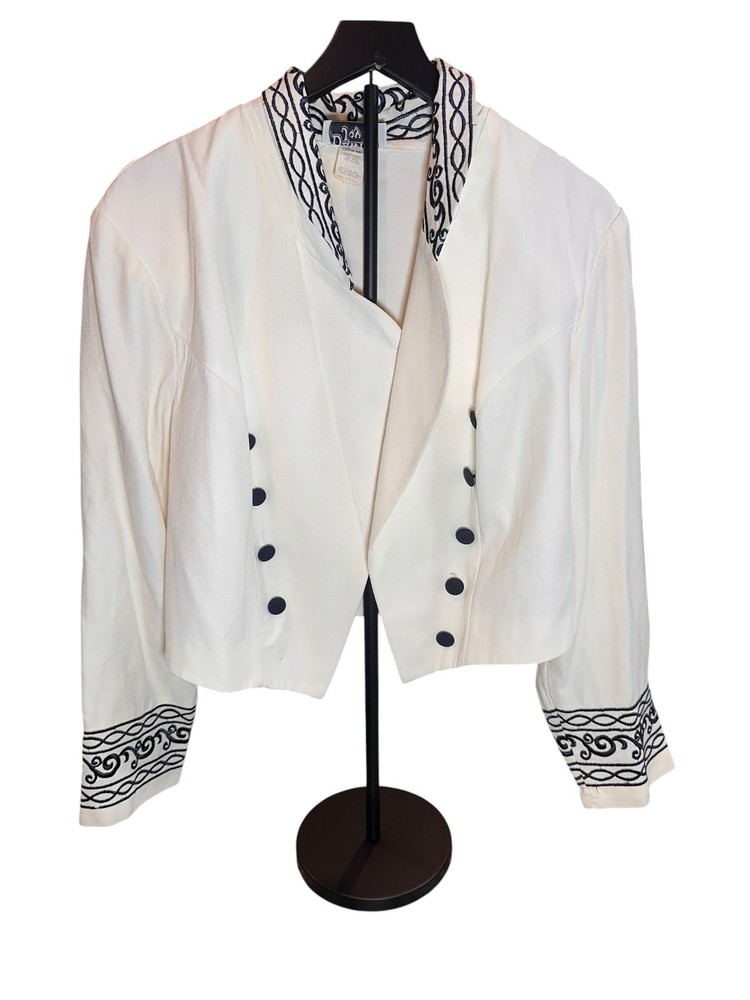 Vintage Sears White Blazer 14W Cropped Embroidered Buttons NWT