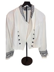 Vintage Sears White Blazer 14W Cropped Embroidered Buttons NWT