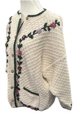 Amazonias Colorful Floral Embroidered Hand Knit Sweater Sz M/L Peru Pockets