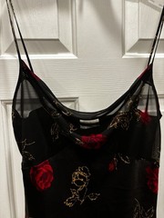 vintage california dynasty nightgown black with red roses satin on tulle size L