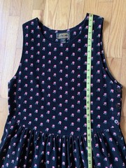 Vintage 1980s Eddie Bauer Black Corduroy Floral Print Cottagecore Jumper Dress L