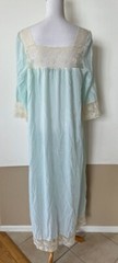 Vtg Pale Blue Satin Nightgown Maxi Sz M CORHAN NOUMAIR Floral Lace USA