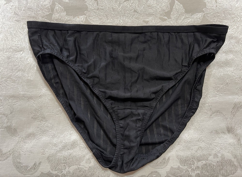 Vtg WARNER’S Unmentionables 01677 Polyester Striped 9/2XL Black Brief Panties