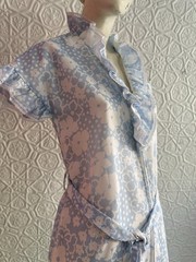 vintage dress Saks Fifth Avenue floral house dress maxi Blue cottage ruffle 70s