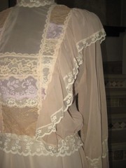 Vintage Casadei 2 pcs beige georgette prairie style ruffle blouse swing skirt S