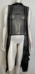Antique 20s 30s Sheer Black Silk Dress Vest Layering Overlay Art Deco