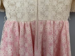 Vtg Square Dance Dress Co Size 8 White Lace Bodice, Pink Lace Skirt, Puff Sleeve