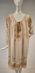 FLAPPER 1920’S HAND EMBROIDERED MUSLIN DRESS W TASSEL TRIMMED CORD FRONT