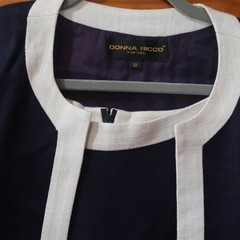 Donna Ricco Vintage Navy Blue White Trim Midi Dress & Jacket Set 12