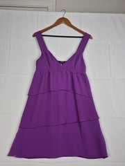 C.n.c Costume National Purple Tiered Drees Feacturing A Sleeveless V-neckine