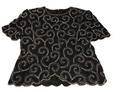 Laurence Kazar Vintage Silver Beaded Blouse Sz L