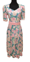 Vintage Lanz 80’s Dress Floral Fit & Flare Puff Sleeves Belted Sz 10 USA