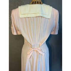 Vtg Karen Alexander 8 Pink Sailor Collar Maxi Dress Bows Button up Cottagecore