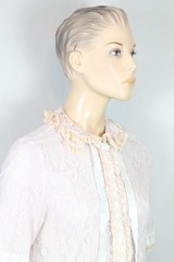 Vtg ODETTE BARSA Blue Pink Ruffles Layered Lace Bed Jacket Dress Robe S
