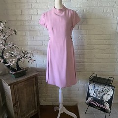 VTG 60s Pink Mini Dress With Rhinestone Detail, S/4, Mock Neck