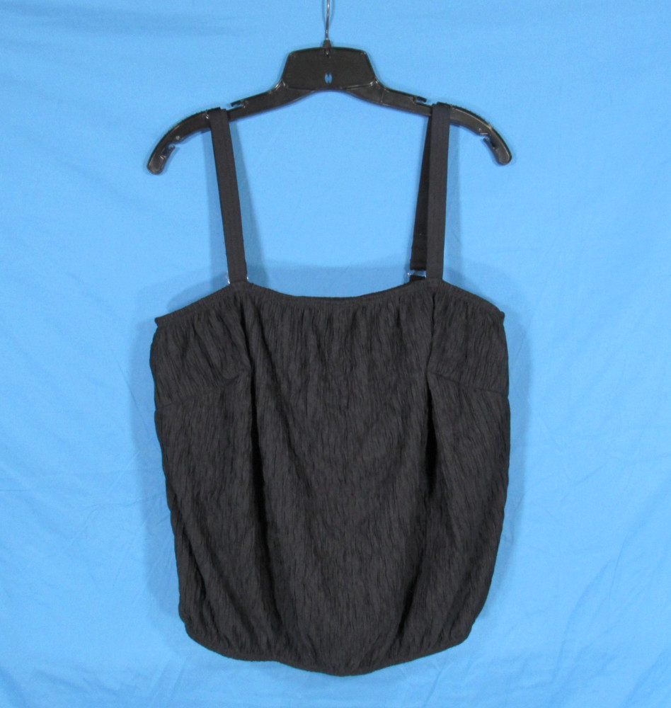 VTG ROBBY LEN Black TEXTURED KNIT Lined ELASTIC TRIM Swim Beach TANKINI TOP 24W
