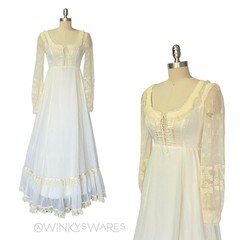 Gunne Sax Prairie Corset Maxi Dress Size S 7 Cream Lace Vintage 70s Bridal Gown