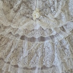 Vtg 1950s Lace Wedding Skirt With Train, Flower & Bow Detail, XS/2
