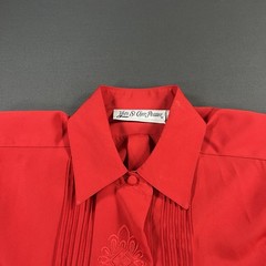 Vintage Yves St. Clair Petites 12P Red Pintuck Embroidered Blouse Shoulder Pads