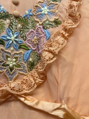 VINTAGE Orange Peach Floral Embroidered 70s MAXI GOWN DRESS See Measurements Vtg