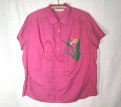 Vtg 80s Shirt Bird Of Paradise Hand Painted Flower XL Magenta Miss Fashionality