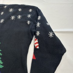 VTG 90s Ugly Christmas Sweater Candy Cane Button Cardigan Size L Santa Xmas Tree