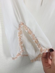 Vtg 60s Nylon Lingerie Top Gold Trim Thin Loop Bow High Collar Pinup S M B36 MCM