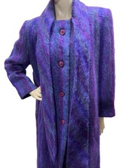 Vtg 80s Sz M Petite Mohair Coat Riel Purple Teal Blue Stripe Necktie Scarf USA
