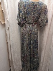 1980’s Gray Blue Purple Soft Rayon Romantic Dress by Nostalgia Size Medium