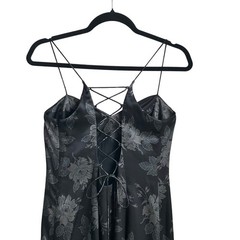 VTG Adrianna Papell Y2K Black Floral Gown Lace-Up Back Satin Formal Dress Whimsy