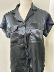 Vintage Val Mode Shortie Pajama Set, Black Satin Look, NOS, S/M See Measurements