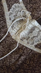 Jessica’s Gunnies Vintage Brown Floral Prairie Long Skirt Lace Ribbon Tie 7