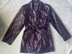 Vintage Y2K Selene Sport Faux Crocodile Leather Trench Coat Jacket Purple L
