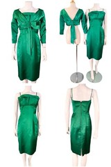 Vintage Saks Fifth Avenue Green Silk Cocktail Dress/Jacket Set S