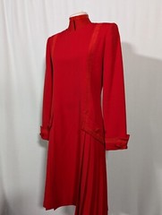Carolina Herrera Studio Vtg 80s Red Wool Pleated Archive Museum Dress CH Suede