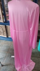 Vintage Lingerie GILEAD Bubble Gum PINK NYLON Long ROBE Wide Sweep S
