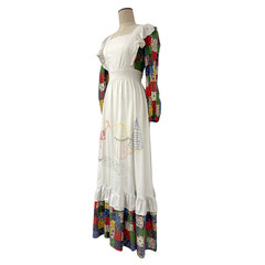 Vintage 1970s Vicky Vaughn Patchwork Umbrella Embroidered Apron Maxi Dress
