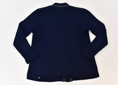 Vintage Hermes Sport Navy Blue Wool Mohair Black Leather Trim Cardigan Sweater
