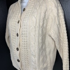 Vintage FULLY FASHIONED BY TAMI 100% Wool Cable Knit Button Sweater Cream Sz S/M