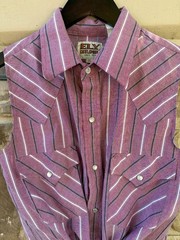 Vintage ELY Cattleman Sleeveless Western Shirt Pink Striped Snap Front Size 15