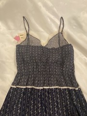 JCPenney navy cotton sun dress spaghetti straps floral lace prairie NWT Large