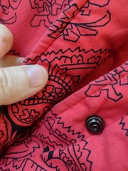 Vintage 80s Bimini Paisley Quilted Jacket Red Black Corduroy Trim Snap Front