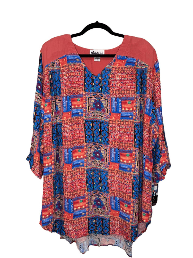 Vintage We Be Bop Women’s 1X Tunic Top Artsy Abstract Patchwork Relaxed 90s NEW