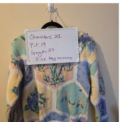 Bryn Connelly Vintage Pastel Floral Patchwork Knit Sweater Cottagecore Crewneck