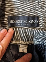 Vintage 1980s Herbert Grossman Skirt Suit Size 10 Black Gray Peplum USA ILGWU
