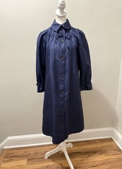 Vtg 80s Forecaster Long Jacket Collared Women 5/6 Polyester Taffeta Blue