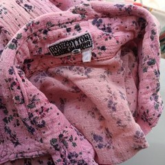 True Vintage Top Large Pink Floral Button-Up Peplum Shirt Long Sleeves Western